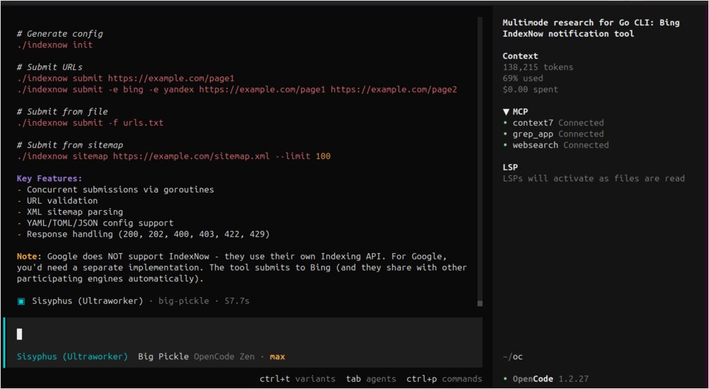 registro de sesión de Oh My Opencode IndexNow