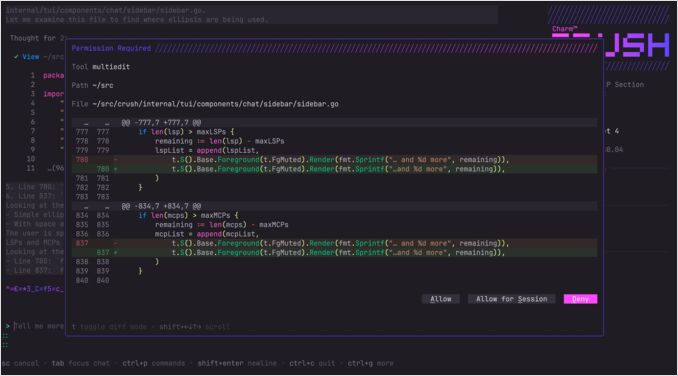 Crush UI - implemented using BubbleTea framework