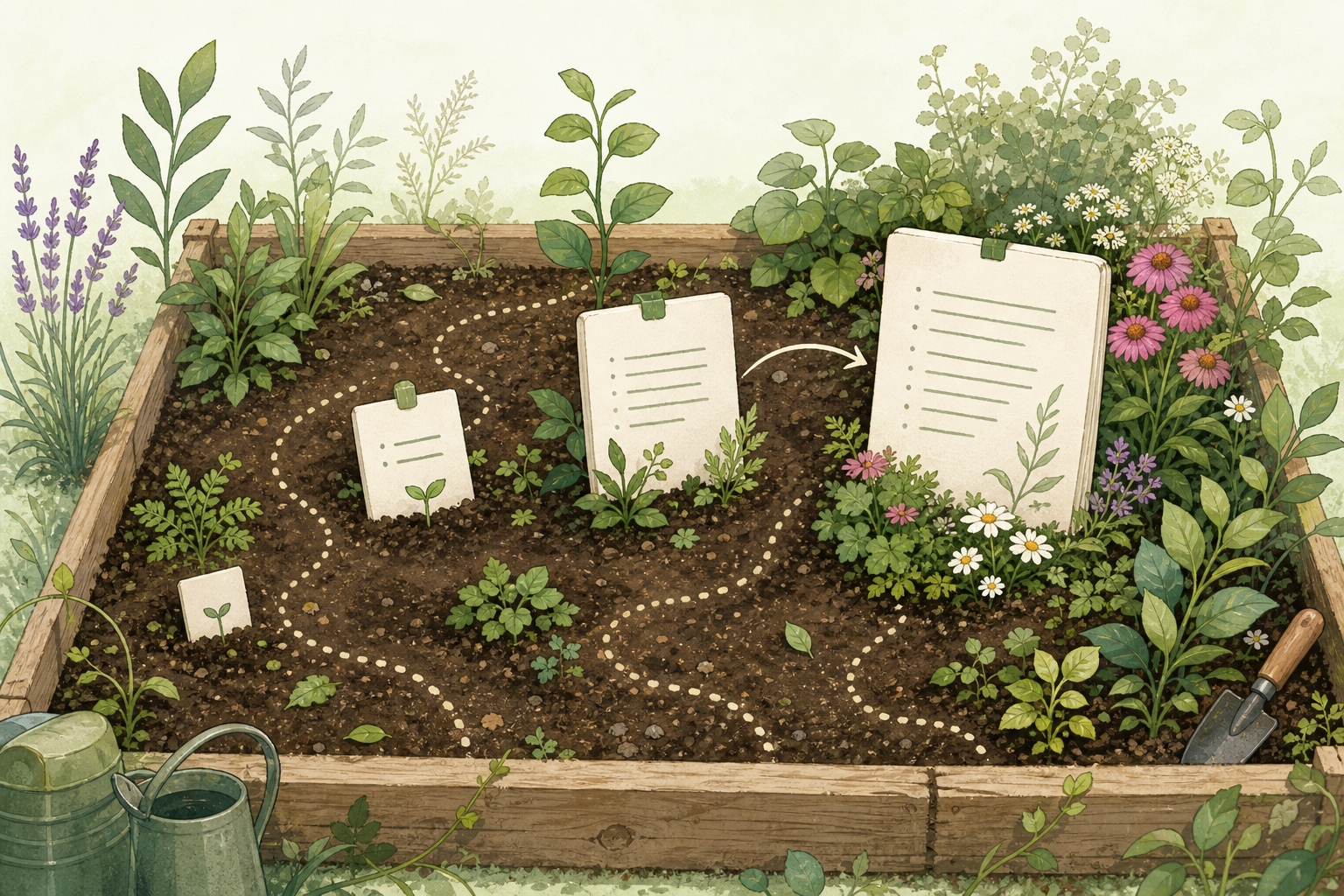 Digital garden — knowledge that grows publicly instead of accumulating privately Digital gardens — interconnected notes at different growth stages