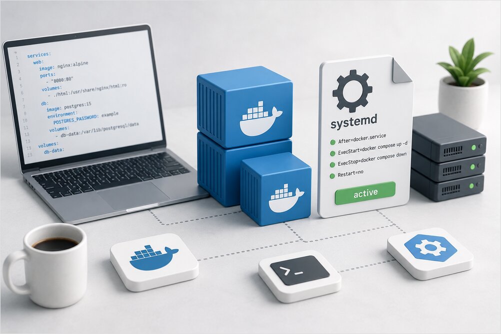 docker compose config ont the table with laptop docker compose config ont the table with laptop