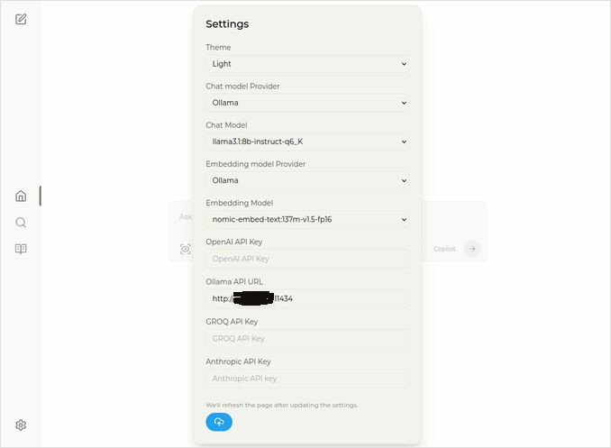 perplexica settings - configuring ollama models