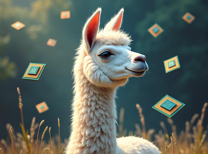 The portrait of Llama and flying CPUs